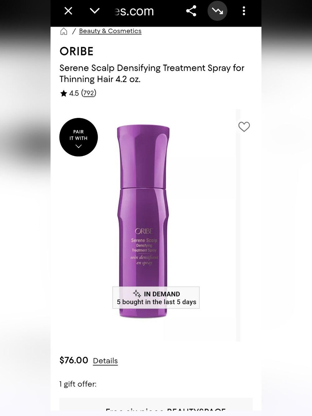 Oribe Serene Scalp Densifying Treatment Spray - Purple